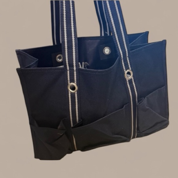 Stylish Black Canvas Tote Bag Navy 31 Thirty one medium storage bag pockets - Picture 1 of 5